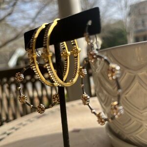 Chic Gold and Silver Floral Hoop Earrings